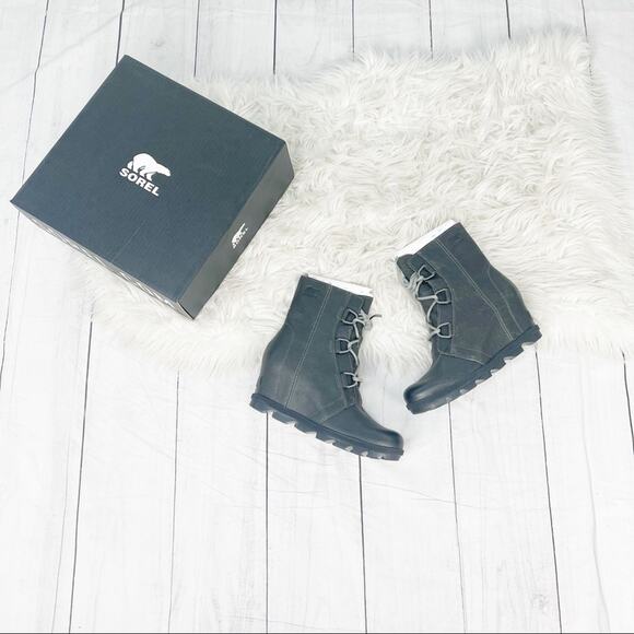 Sorel Women's Gray Joan of Arctic Wedge II Leather Boots Quarry  Size 9.5 - Picture 3 of 7